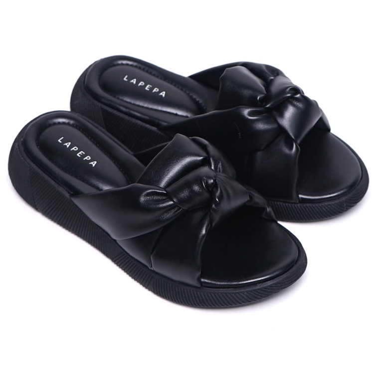 LAPEPA YUK - Sandal Wanita Wedges CALLA  Sendal Cewek Platform Hak Tinggi Model Silang Unik Lucu Size 36 37 38 39 40 41 Pergi Jalan Casual Santai Rumah Slop Warna BLACK Hitam Selop Kasual Premium Original Kekinian Terbaru Shoes ORI Mall Official Store