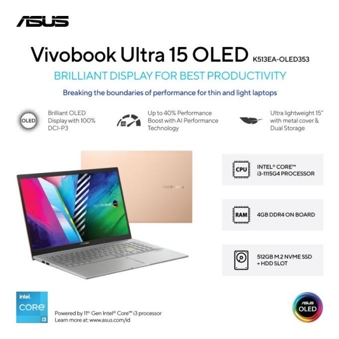 ASUS OLED VIVOBOOK K513EA OLED351 I3 1115G4 4GB 512SSD W11+OHS 15.6FHD
