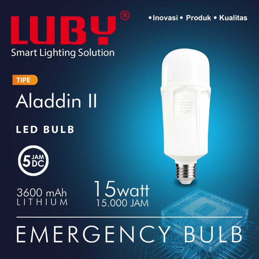 Lampu LED emergency LUBY Aladdin 15w 15 watt Bisa ganti baterai