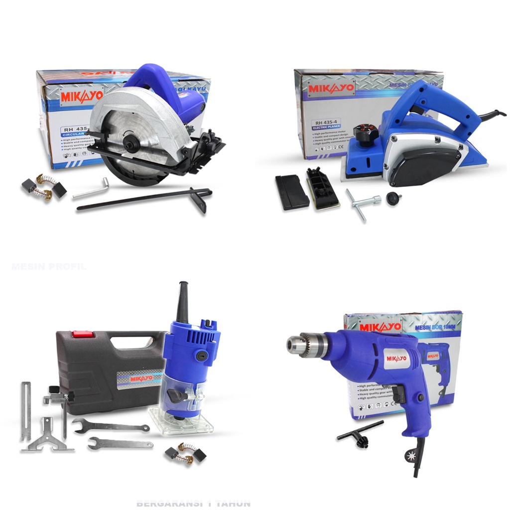 PAKET PERTUKANGAN LENGKAP!!MIKAYO Mesin CIrcle Potong Kayu Circular Saw 5800&amp;Electric Planner Mesin Serut Kayu Mesin Serut Tangan&amp;SH-134 Wood Trimmer 370 1/4 Mesin Router Profil Kayu 6 mm&amp;SH-30 Mesin Bor Tangan 10mm Putaran Bisa Bolak Balik sptmodern