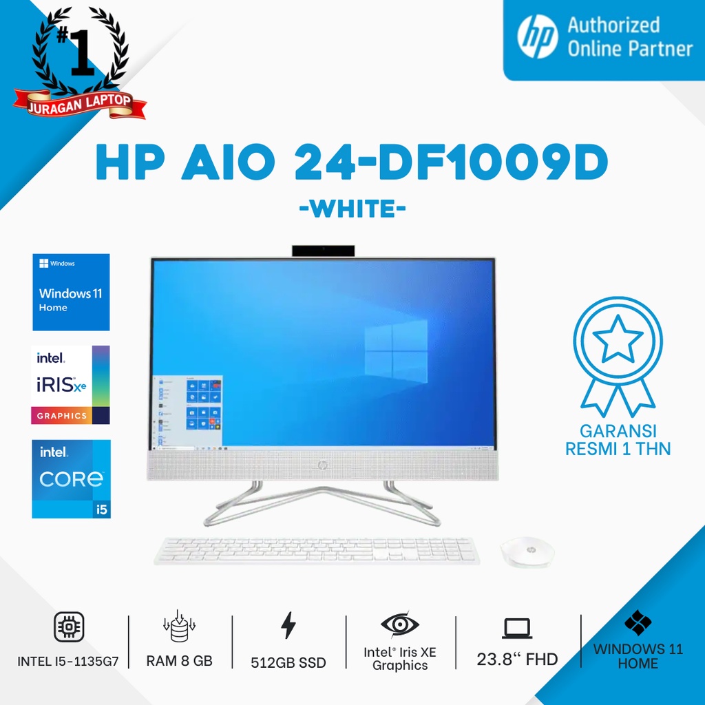 PC HP AIO 24-DF1009D I5-1135G7 8GB 512GB Iris XE 23.8" FHD W11 HOME