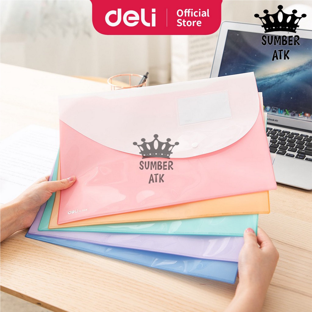 Deli 5506 Bahan PP File Data Bag kancing 2 slot tempat file WARNA PASTEL