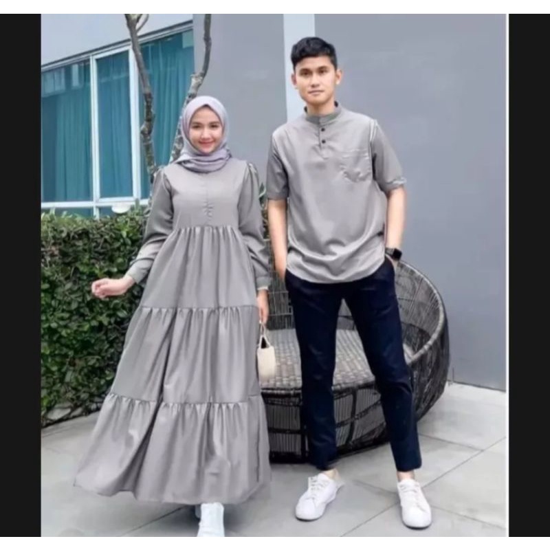 Baju Couple Muslim Terbaru/ Baju Pasangan Wanita Koko + Gamis/ Baju Couple Pasangan Muslim Polos/ Baju Kondangan