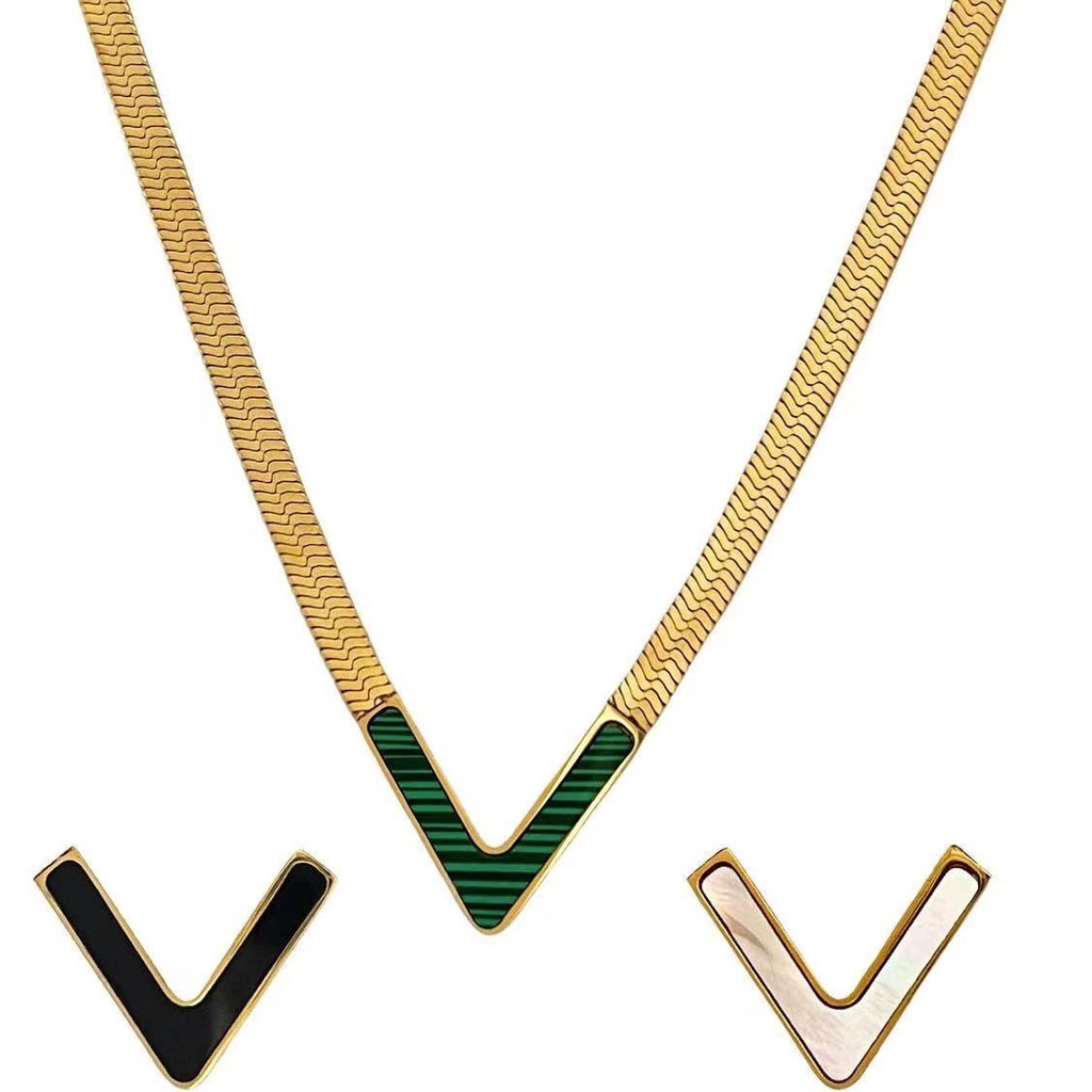 Kalung gepeng V warna titanium anti karat harga grosir bisa COD