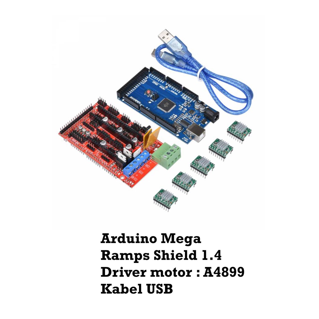 [HAEBOT] Arduinoo Mega Ramps 1.4 Shield 5 A4988 Motor Driver CNC 3D Printer Controller Set Heatshink Engraver Marlin GRBL Axis Arduino Mega Mikrostepping Nema 17 Paket Set Lengkap Pengontrol Mesin