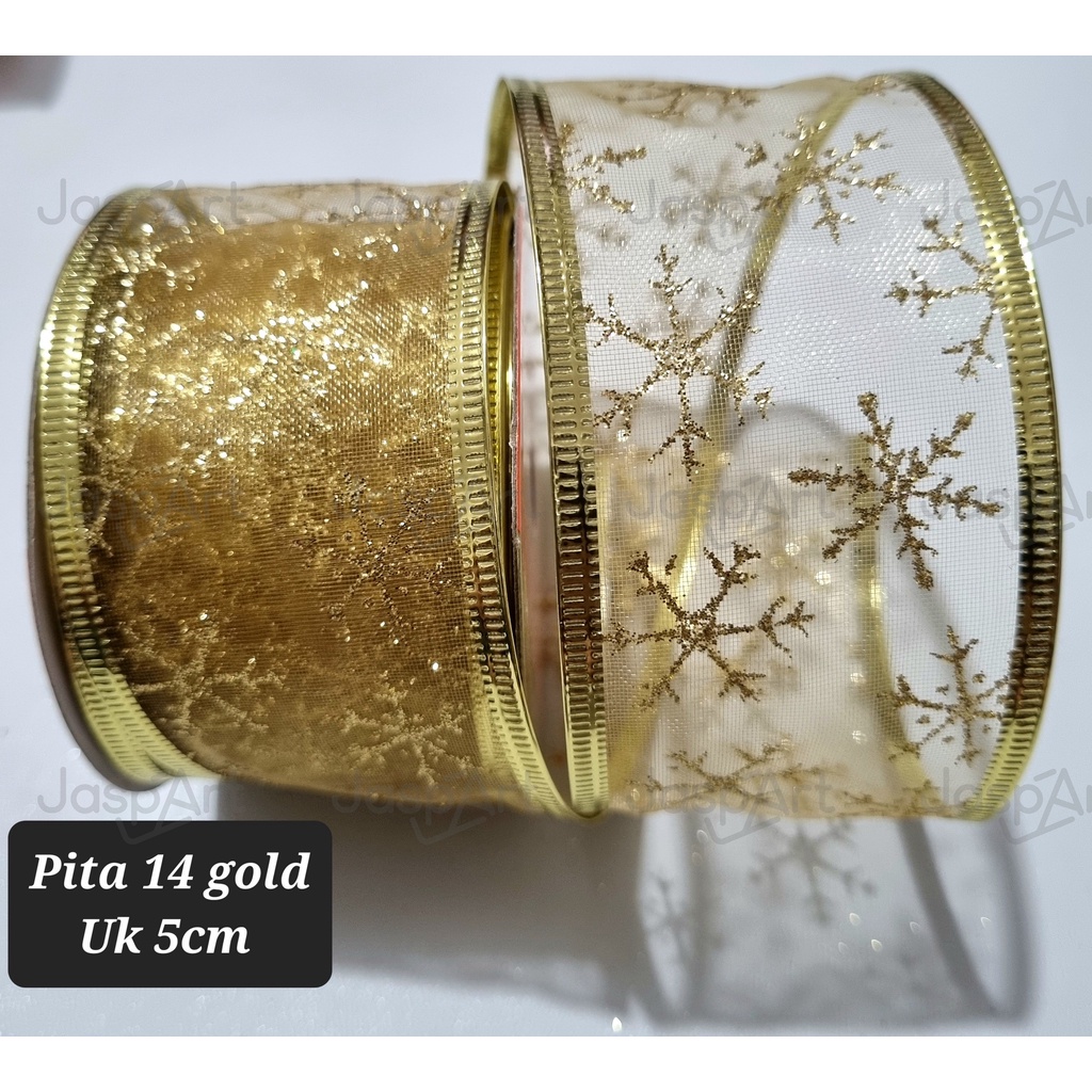 PITA GLITTER NATAL PINGGIR KAWAT PITA PARCEL LEBAR 5 CM PITA NATAL HIASAN POHON NATAL DEKORASI NATAL