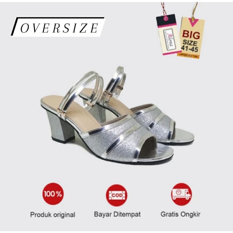 Sandal Glamor MK-205Silver Ukuran Besar 41.45 Higheels Kondangan Pesta OVERSIZE Cantik