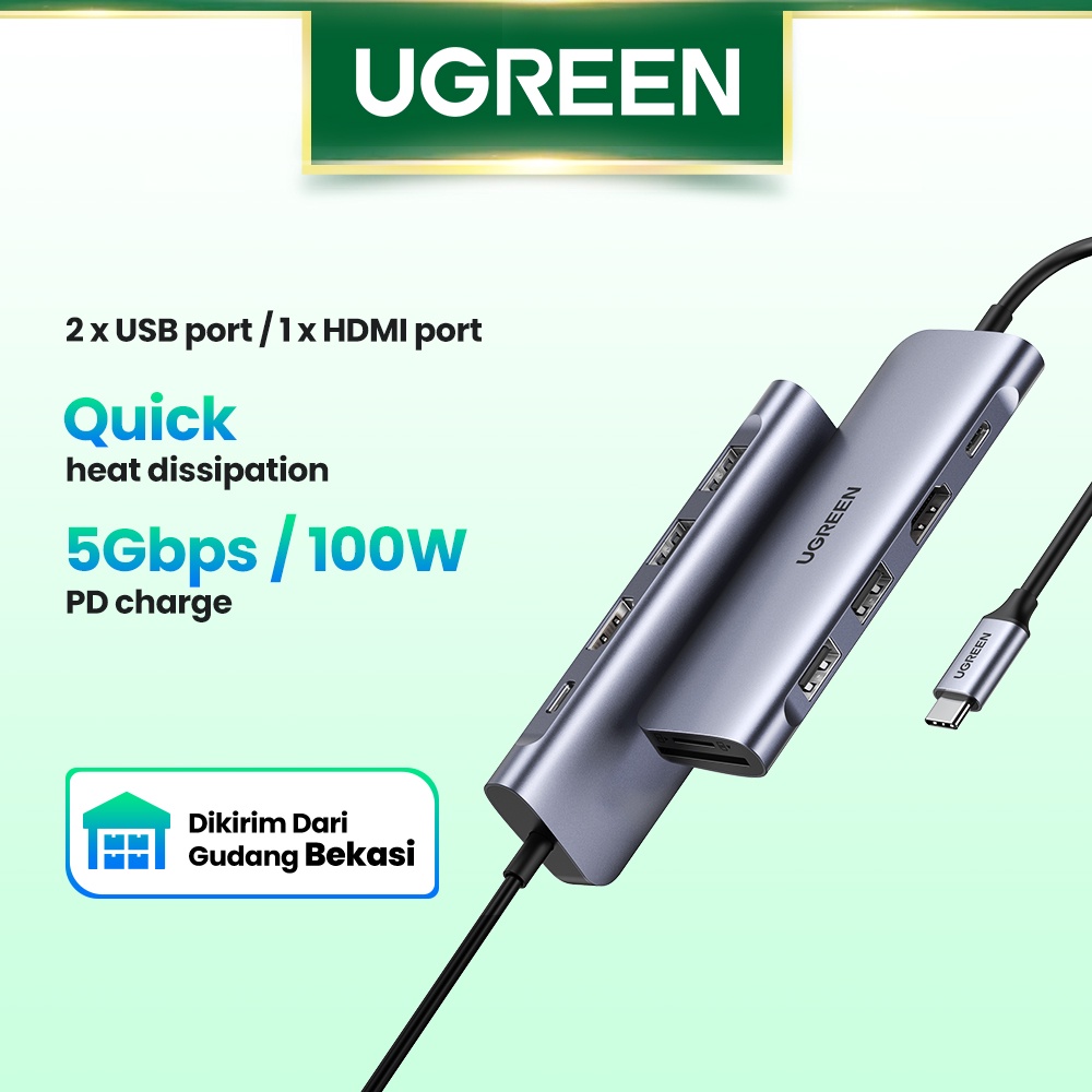 【Stok Produk di Indonesia】Ugreen Hub USB Tipe-C 6 in 1 Dongle Ke HDMI 4K 2 Port 3.0 SD TF Card Reader 100W Untuk MacBook Pro Air 2020 2019 2018 Galaxy Note 10 S10 S9 S8