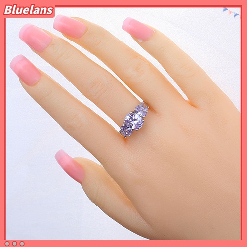 Cincin Zircon Oval Warna Ungu Muda Bahan Tembaga Ukuran US 6-10 Untuk Wanita