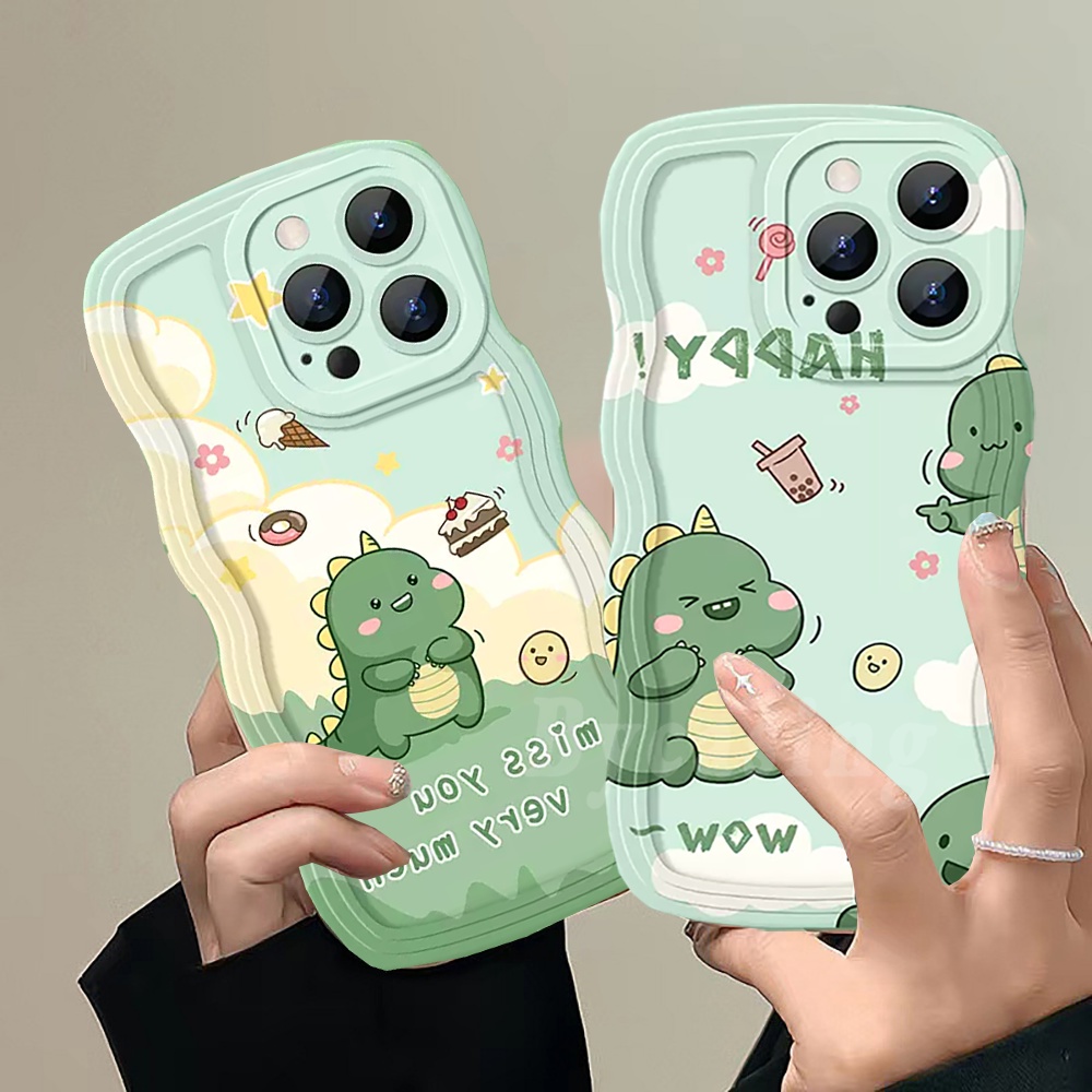 Redmi Note 12 Note 11 Pro Redmi 10C 9C 10A 9A 10 9T 9 Note8 Note10 Note9 Note11s Poco X3 NFC M3 A1 Case Kartun Teh Susu Kue Donat Dinosaurus Kecil Wavy Edge TPU Soft Cover BY