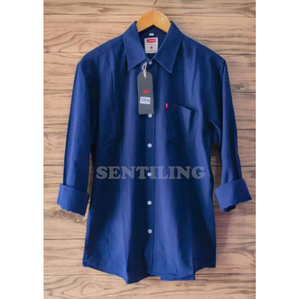 Terwuwu kemeja panjang pria cowok gatlemen cowok biru navy dongker polos formal kantor-Biru BCA