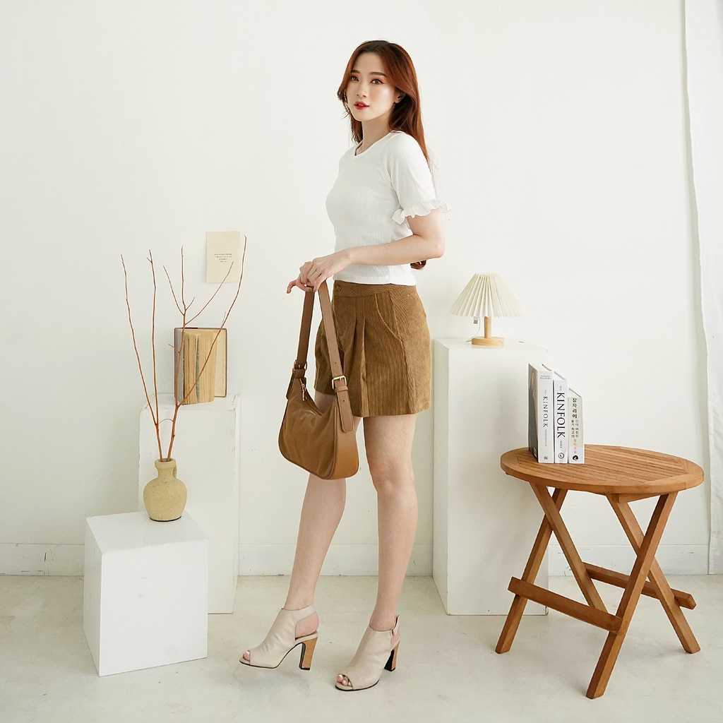 Korean Croptop Short Sleeve Top 3/4 Crop Top Tee Wanita 221