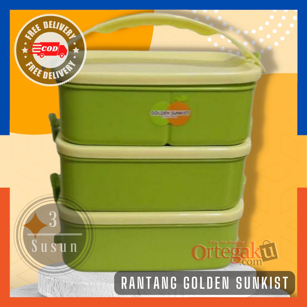 RANTANG PIKNIK GOLDEN SUNKIST SUSUN 3 MURAH ANTI TUMPAH | RANTAM 3 TINGKAT PLASTIK KOTAK BESAR, Temp