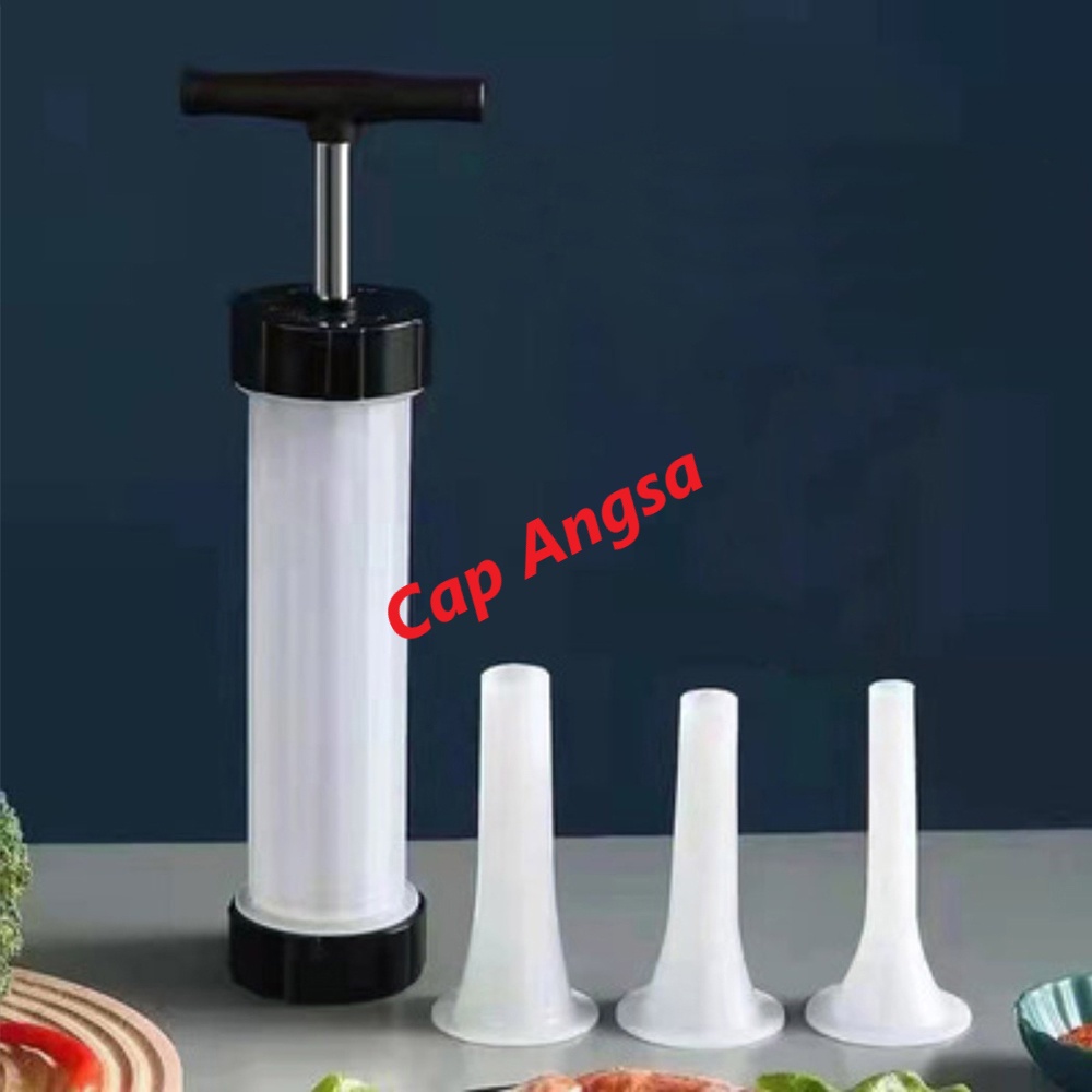 SUNTIKAN PENGISI SOSIS DAGING MANUAL HOMEMADE DENGAN 3 UKURAN CORONG PLASTIK MEAT SAUSAGE FILLING MAKER WITH 3 SIZE NOZZLE