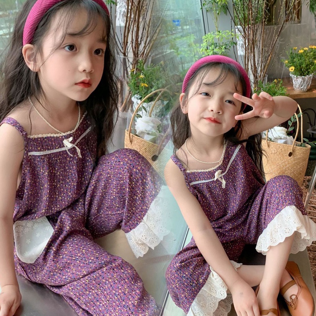 Jumpsuit Anak Perempuan Singlet Ungu Renda