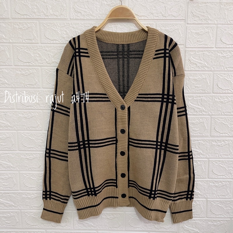 CARDIGAN MINGYU JAEHYUN MOTIF KOTAK RAJUT PREMIUM // CARDIGAN WANITA // PANJANG 70 LD 120