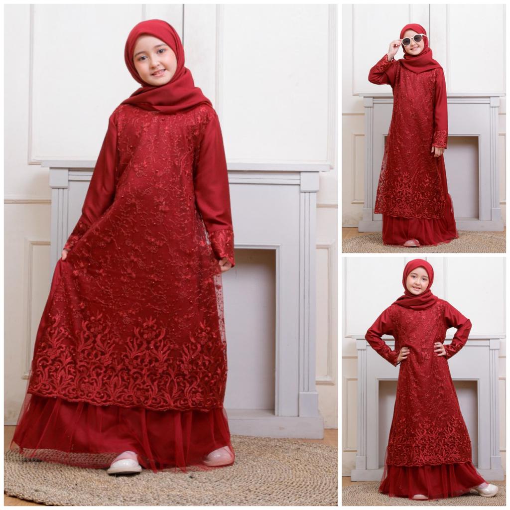 (Pasti RealPict) GAMIS NAFSI MAXI ANAK TANGGUNG 9-12th NAZWA DRESS MUSLIM REMAJA BRUKAT TILE BORDIR