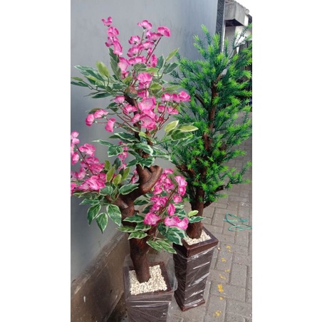 POHON BONSAI TINGGI 145CM LENGKAP VAS BEBATUAN SAKURA LOKAL GROUP // BUNGA HIAS ARTIFICIAL PLASTIK I