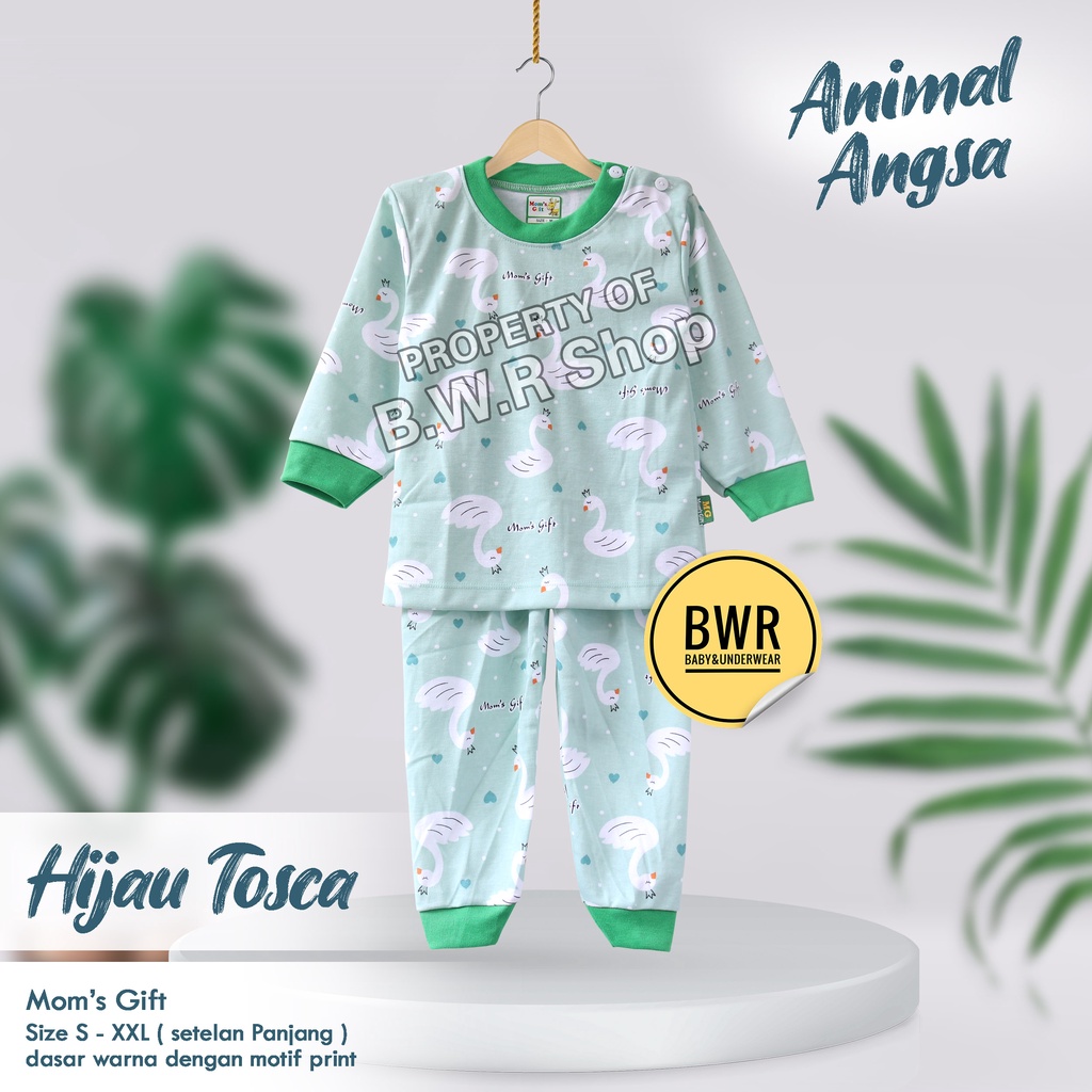 Setelan Moms Gift PANJANG Angsa Terbaru / Piyama Anak Unisex Kancing Pundak Mom's Gift Motif | Bwr 06mg