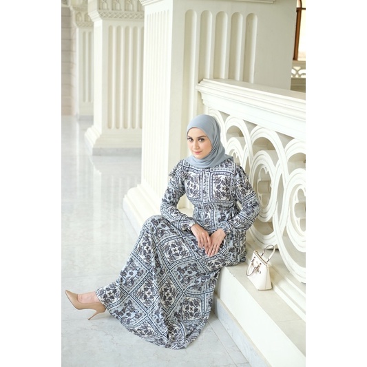 Ounadoutfi dress jasmine baby blue muslim kekinian busui adem / dress rayon motif / dress kondangan / homedress rayon motif / baju muslim wanita