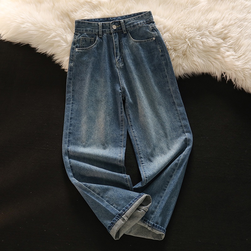 Korea Highwaist Kulot Celana Jeans Wanita Biru retro