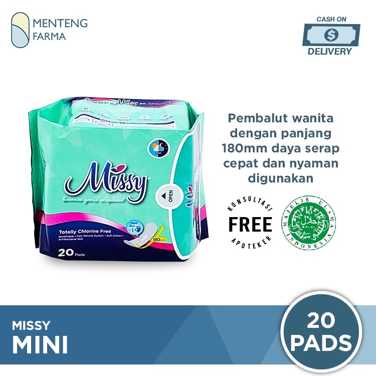 Pembalut Missy Mini Super Thin 188 mm 20 Pads | Pembalut Mini Pantyliner Antibakteri