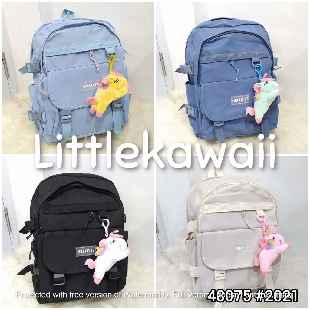 LK/ Tas Ransel Laptop Backpack Parasut Sekolah Fashion Casual Anak Remaja Hello77 Kantong Depan Gesper Import