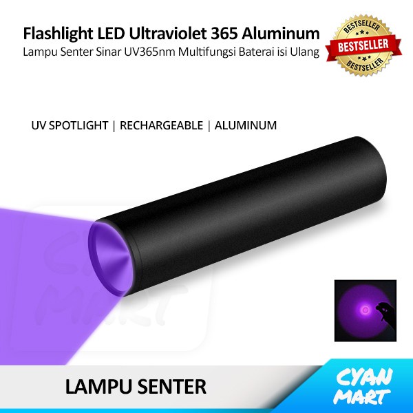 Lampu Senter UV Flashlight LED Ultraviolet 365 Aluminum Rechargeable - UVC395