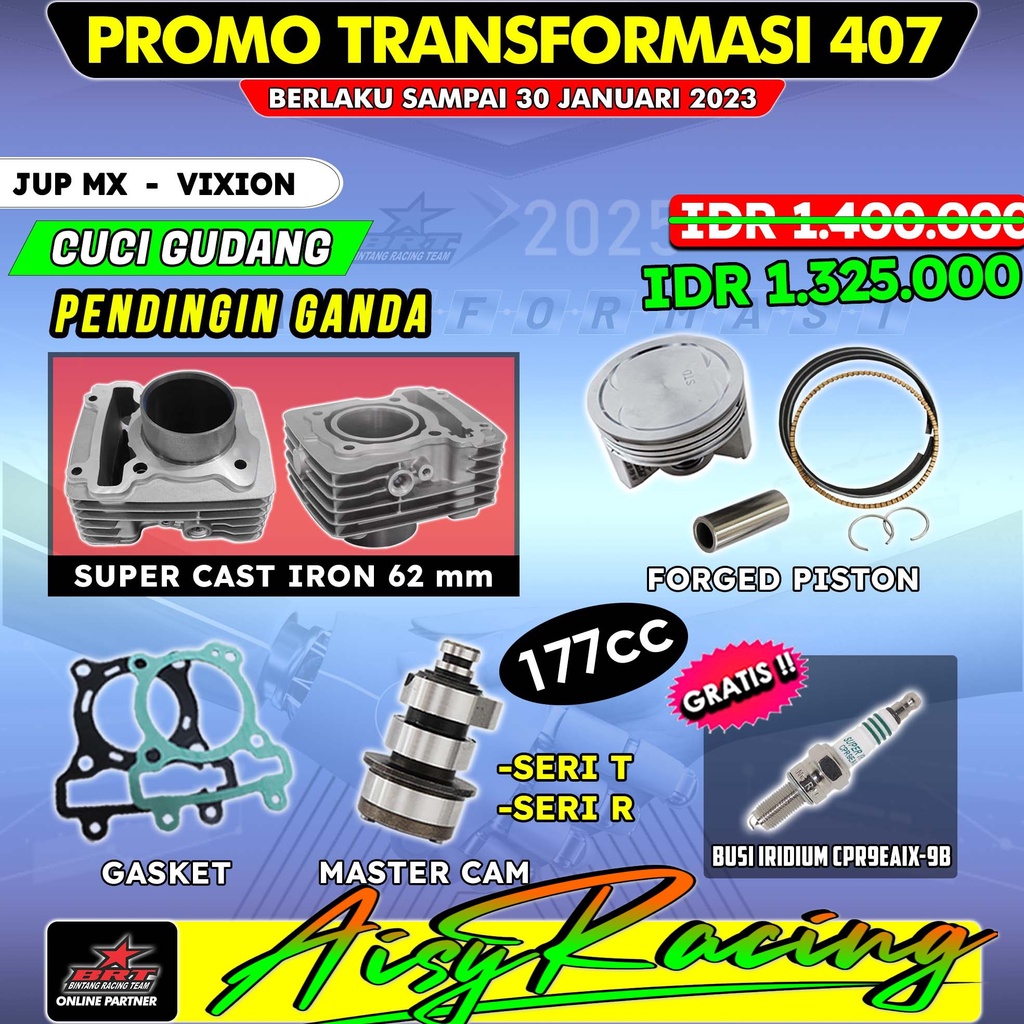 Paket Bore Up BRT 407 Blok GEN 3 Piston Noken as Yamaha Jupiter Mx / Vixion Old / R15 NVL NVA Xabre
