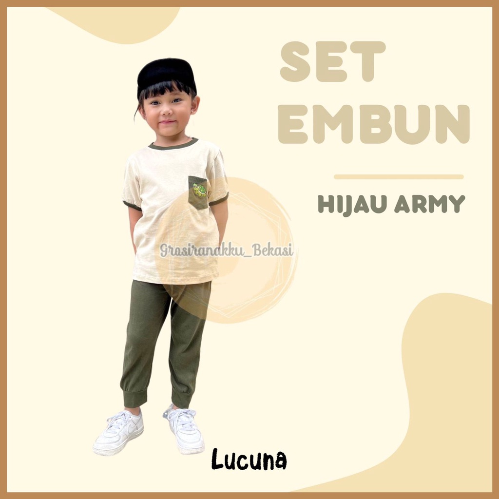 Setelan Anak Unisex Embun Lucuna Warna Hijau Army Size 1-5 Thn