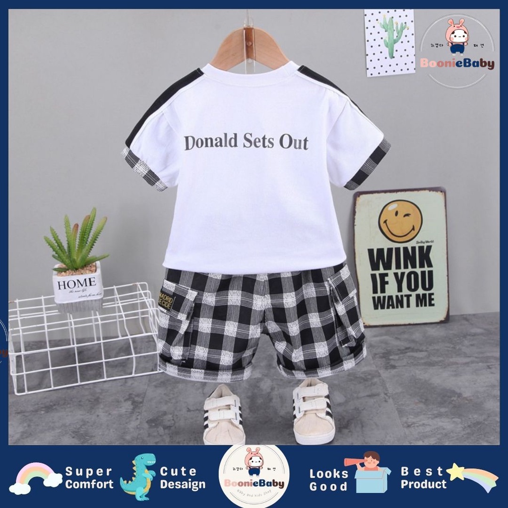 boonie SET RETRO BEAR EBV Setelan Kaos Anak Bayi Laki-laki Pendek 6bulan - 4tahun