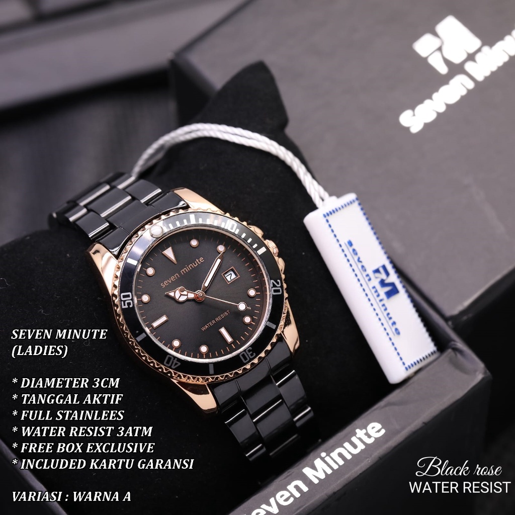 (FREE BOX) JAM TANGAN SEVEN MINUTE WANITA FASHION RANTAI BODY BULAT TANGGAL AKTIF