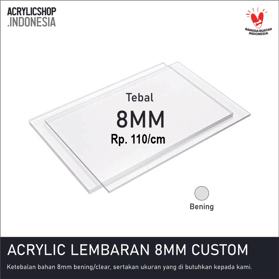 Acrylic/Akrilik 8mm Lembaran Custom/Ecer/Potongan Mika Lembaran MURAH