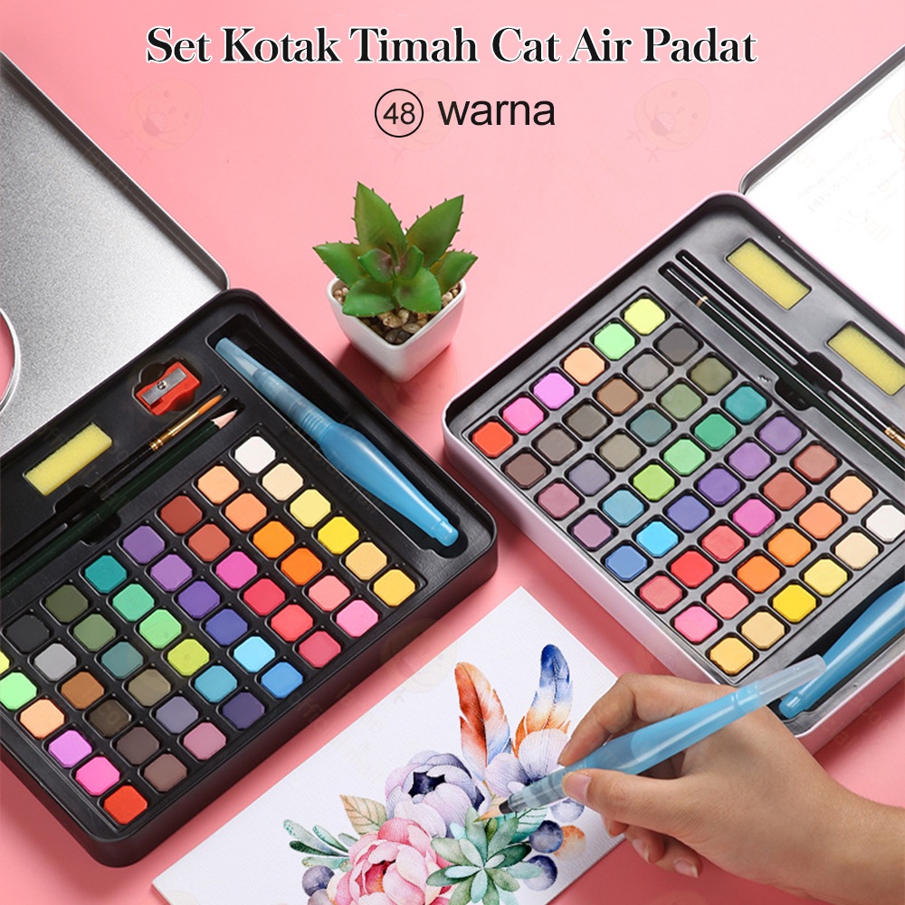 Lacoo 48 Alat cat air set Deli solid watercolor paint Spidol warna(Termasuk Kuas dan Kertas Gambaran) Cat Akrilik