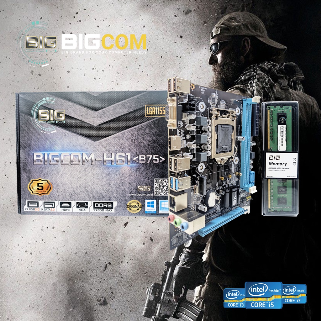 Paket Core I5 Gen 3 Ram 16Gb ( Mobo H61 BIGCOM + Proc I5 3470 + Ram 16Gb (8gb 2x) BIGCOM )