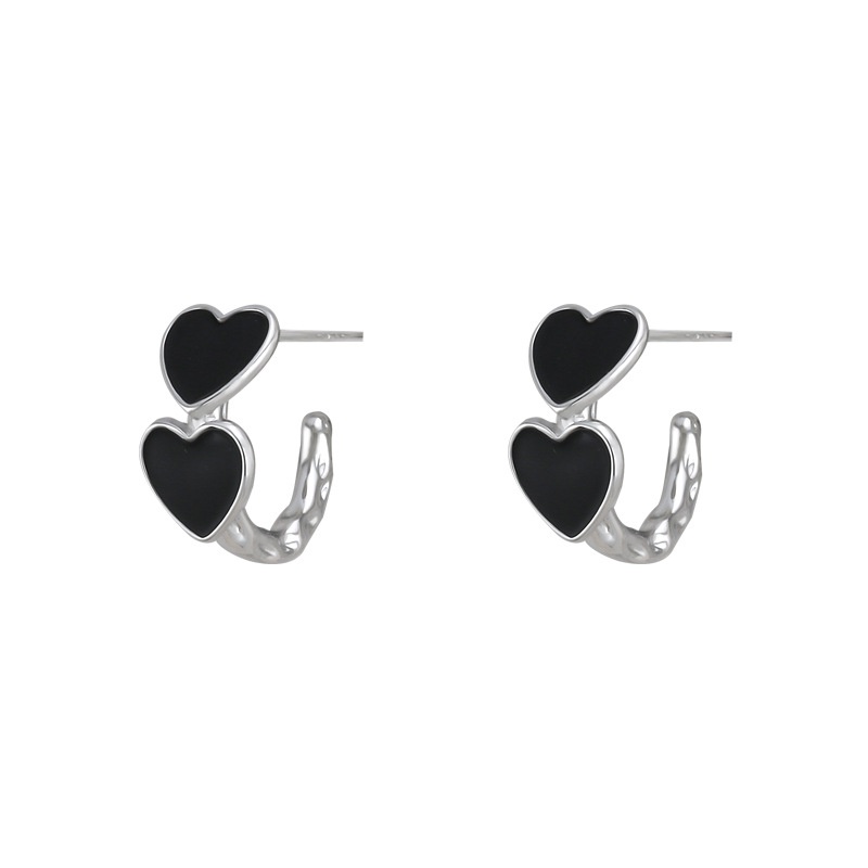 We Flower Anting Hoop s925 Silver Desain Hati Warna Hitam Gaya Punk Untuk Wanita