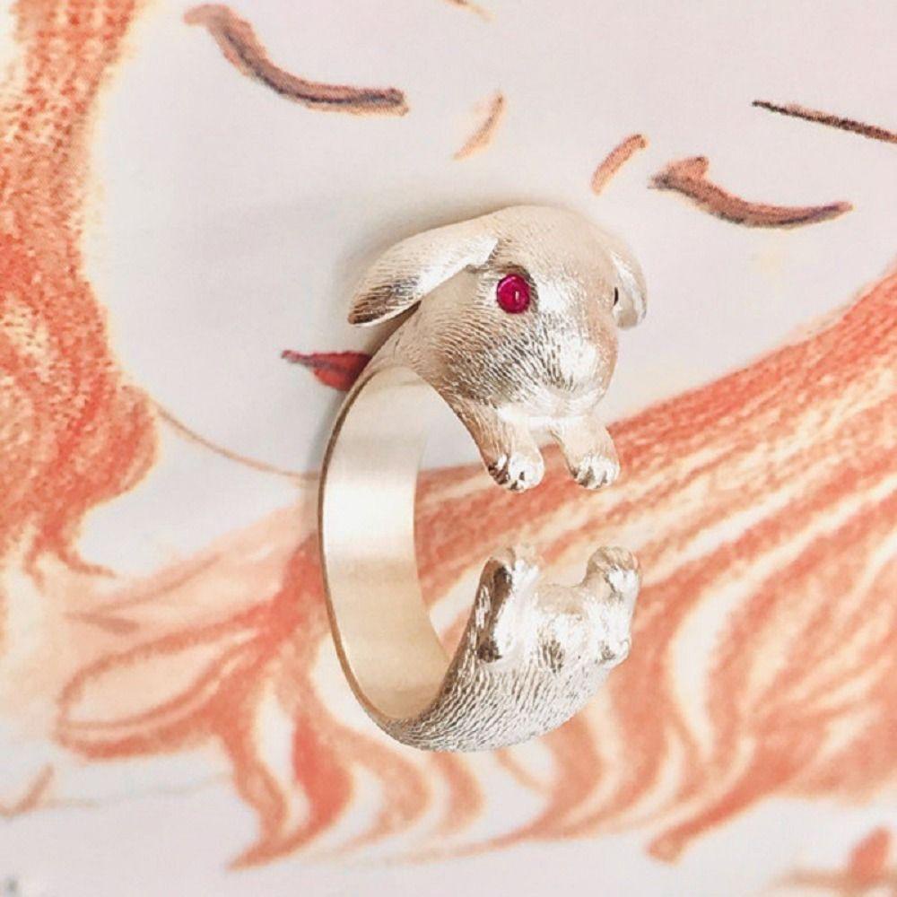 Mxbeauty Rabbit Animal Ring Metal Vintage Knuckle Ring Opening Finger Ring Adjustable Wanita Rings