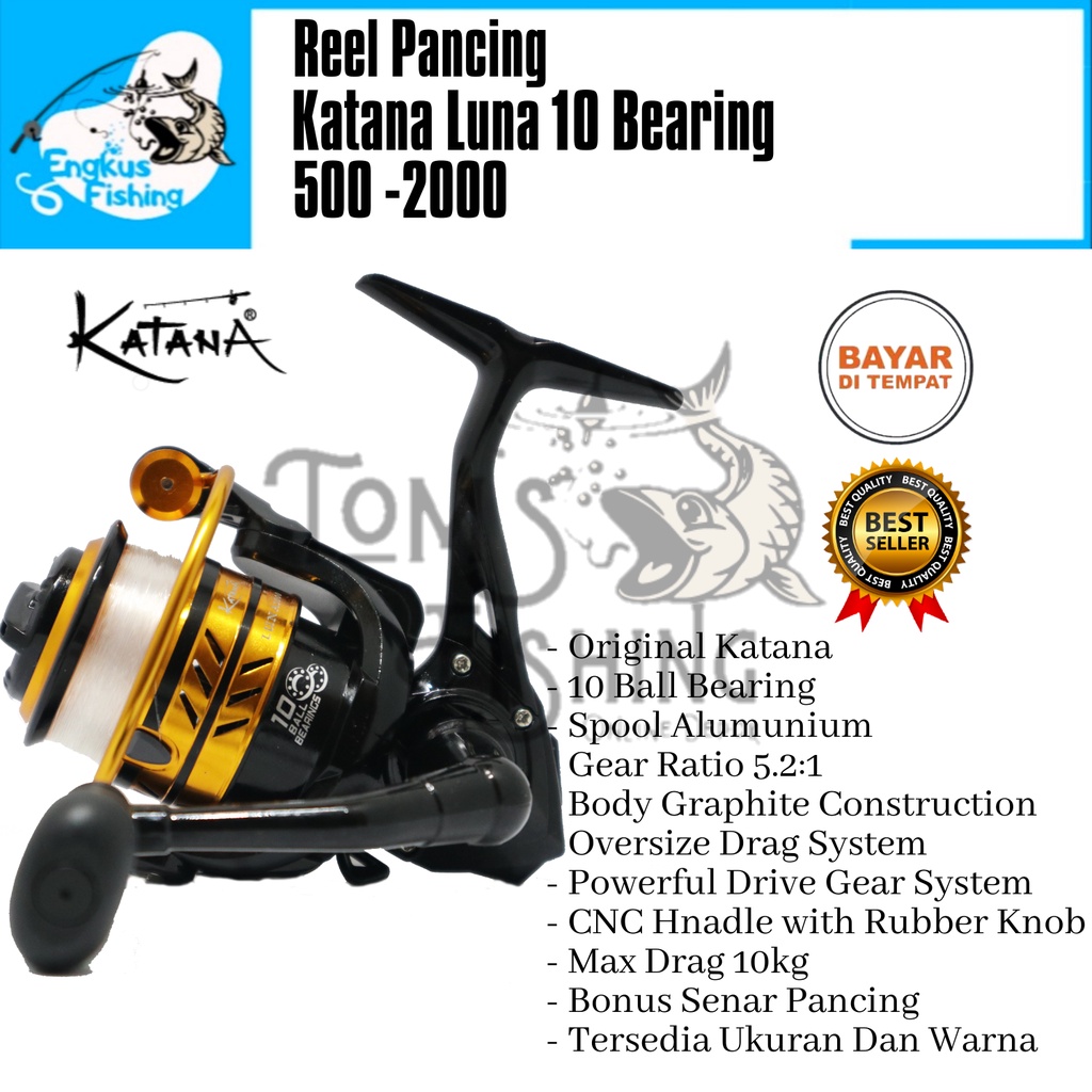 Reel Pancing Katana Luna 500 - 2000 (10 Bearing) Bonus Senar Spool Alumunium - Engkus Fishing