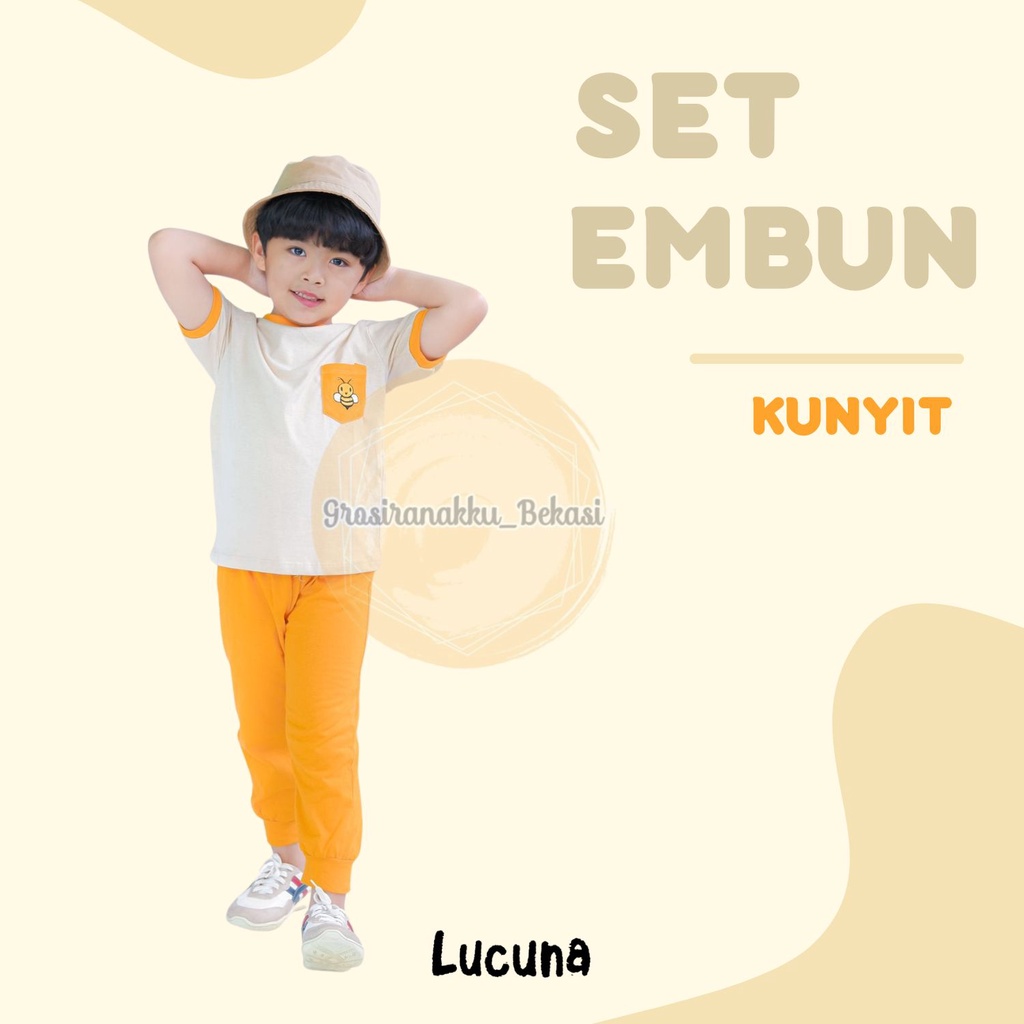 Setelan Anak Unisex Embun Lucuna Warna Kunyit Size 1-5 Thn