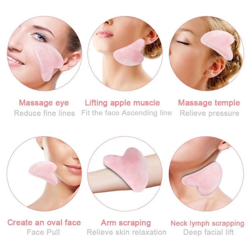 Batu Alam Giok Guaache Scraper Rose Quartz Facial Gua Sha Tools Batu Pijat Pijat Wajah Tubuh Wajah Pengangkat Mata Penghilang Kerut