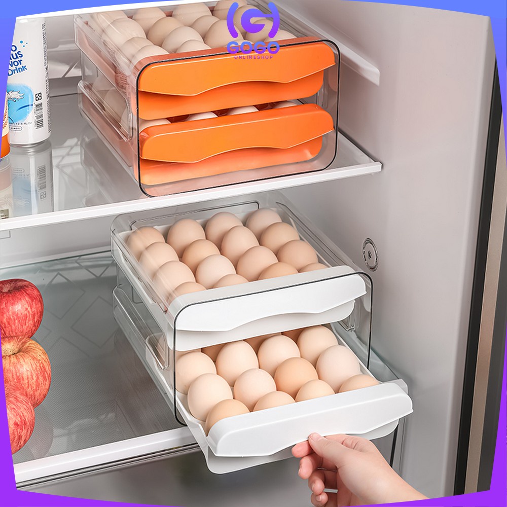 GOGO-C410 Tempat Telur 2 Tingkat Egg Storage Box Organizer / Rak Telur 2 Susun Kotak Telur / Box Penyimpanan Telor Rak Serbaguna