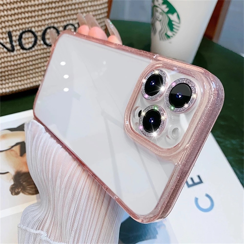 Case Pelindung Lensa Bahan Kaca Kristal Glitter Untuk iPhone 14 Pro Max 13 12 Pro Max 14 Plus