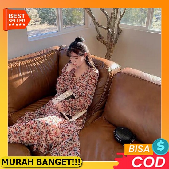 2022 Baru Gaya Korea Lengan Pendek Gaun Panjang Yang Elegan Bunga Temperamen Dress [Melody]Dress Mot