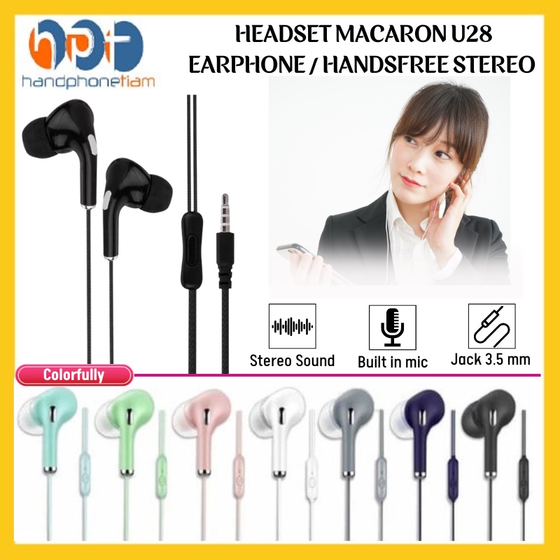 HANDPHONETIAM Headset Macaron U28 Stereo Earphone Handsfree Macaron U-28 / U28