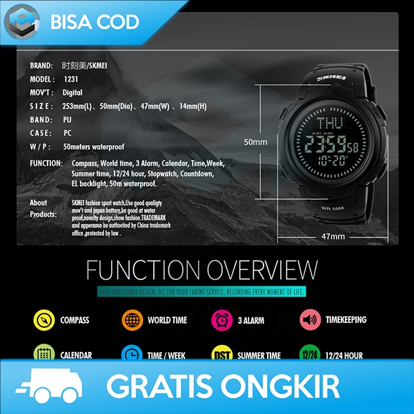 JAM TANGAN OLAHRAGA PRIA SPORT WATCH DESAIN MODERN SENSOR KOMPAS SKMEI