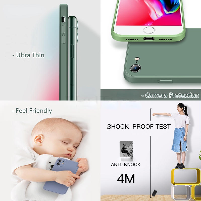 Casing Soft Case Silikon Cair Bentuk Kotak Shockproof Untuk iPhone 5 5S SE 2016 5