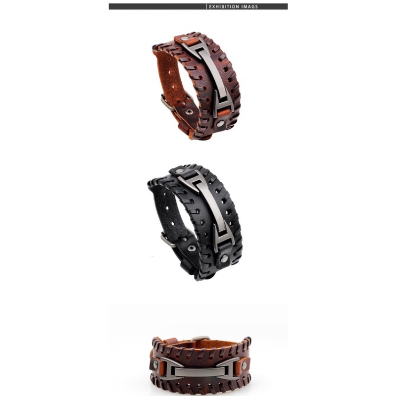 Vintage Men's Fashion Stainless Steel Leather Bracelet Jewelry Accessories