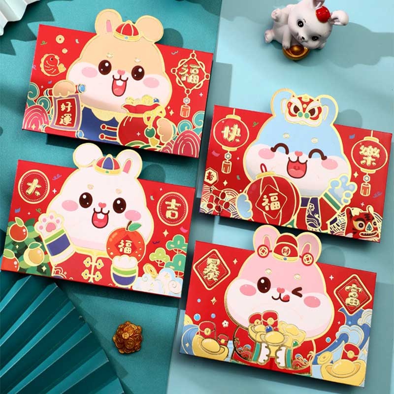 4pcs / set Amplop Angpao Merah Motif Kartun Kelinci Untuk Tahun Baru Cina / Imlek 2023