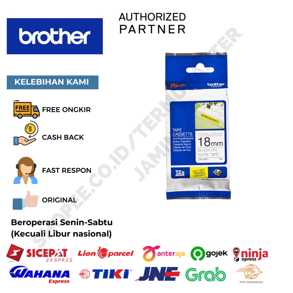 

BROTHER LABEL TAPE TZE-S241 18MM BLACK ON WHITE STRONG ADHESIVE