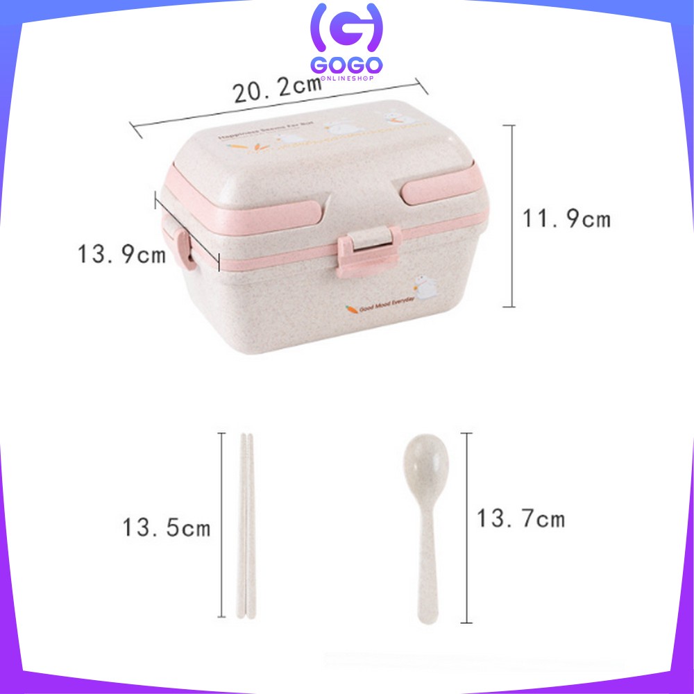 GOGO-C693 Tempat Makan Anti Tumpah Lunch Box Set Free Sendok Sumpit Bahan PP Jerami Gandum BPA FREE / Kotak Bekal Microwavable Bento Set Portable